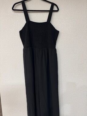 DOKOTOO Black Smocked Wide Leg Jumpsuit XL Flowy Strap